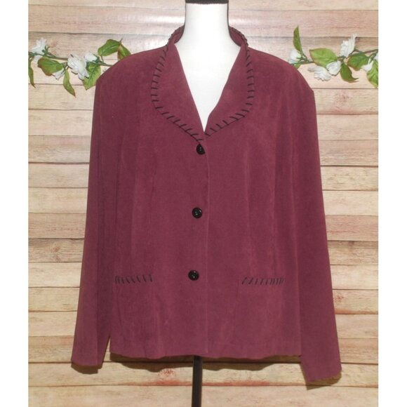 R&K Originals Vintage Plum Purple Faux Suede Button Front Jacket Size 26W Pocket - Picture 1 of 10